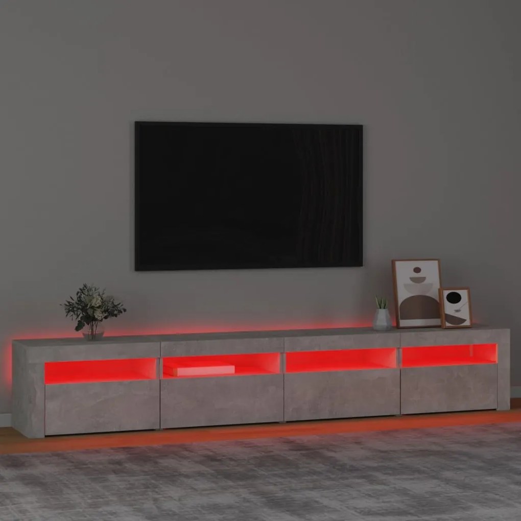 Mobile porta tv con luci led grigio cemento 240x35x40 cm