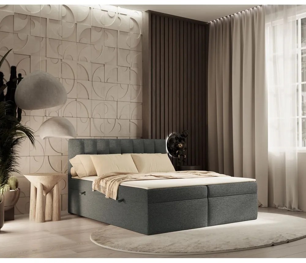 Letto boxspring grigio scuro con contenitore 180x200 cm Novento - Maison de Rêve