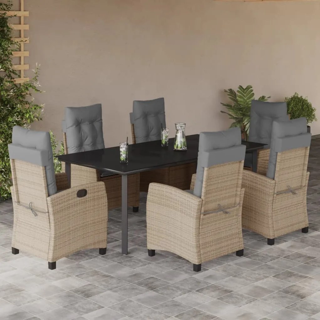 Set pranzo da giardino 7 pz con cuscini beige misto polyrattan