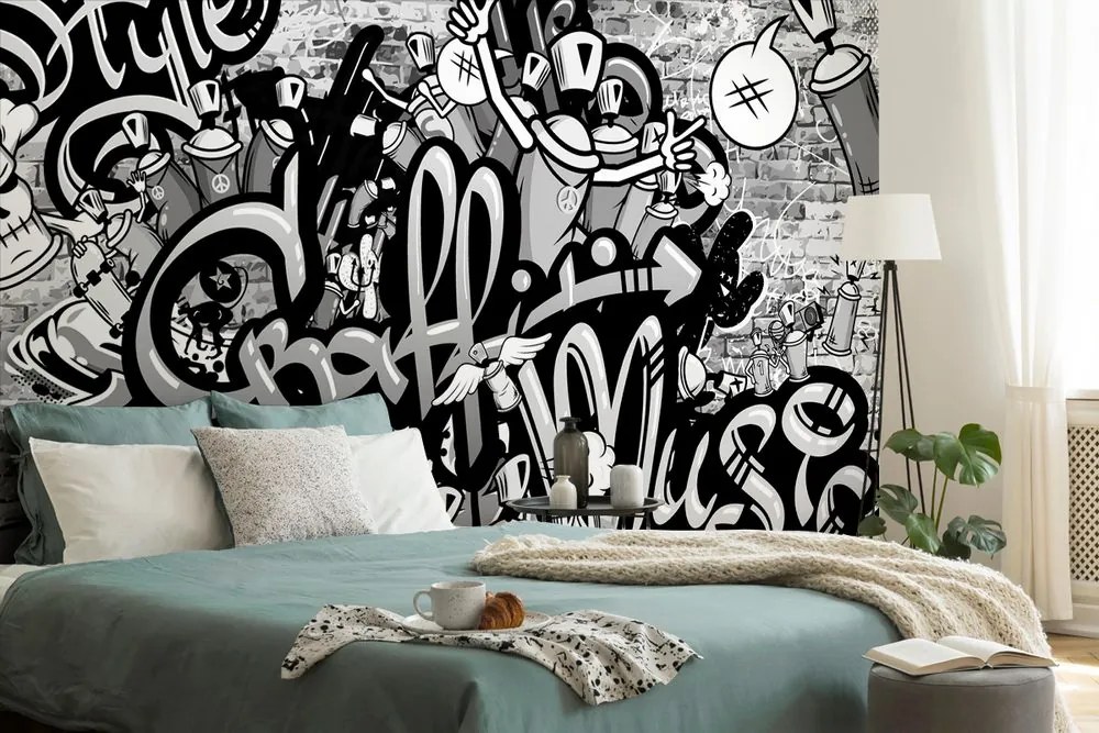 Carta da parati – Graffiti street art grigio