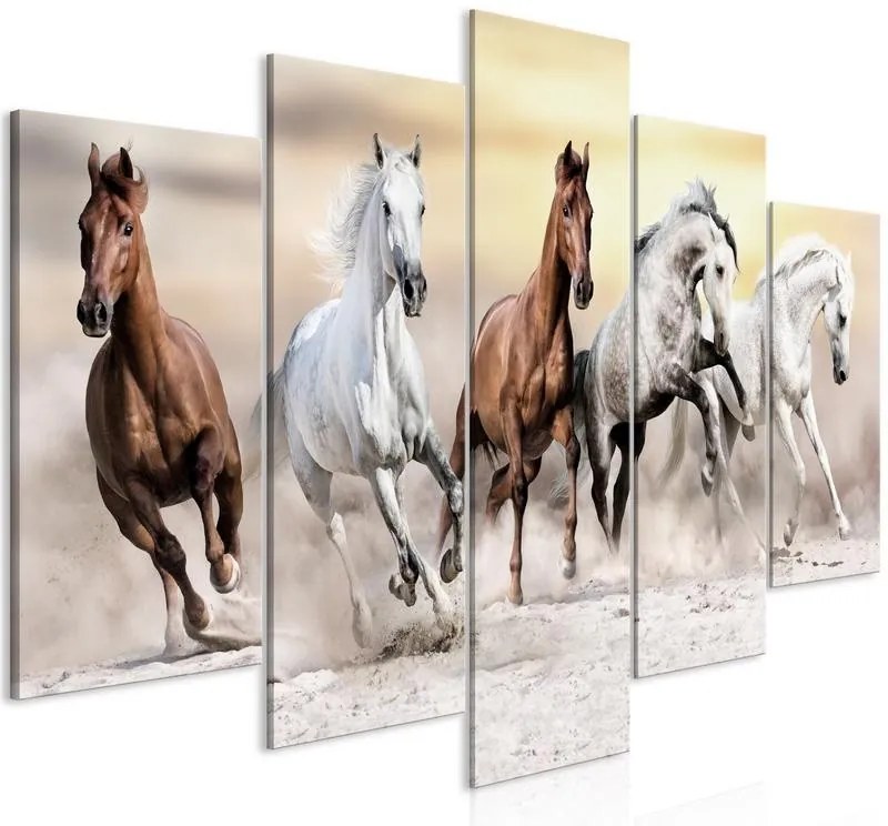 Quadro  Flock of Horses (5 Parts) Wide  Larghezza x Altezza Home decor 100x50