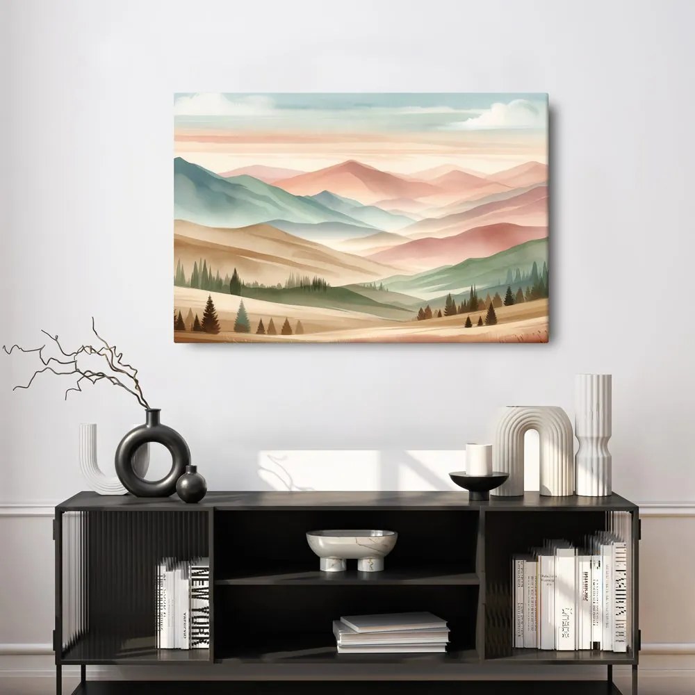 Quadro su tela – Paesaggio pastello con montagne