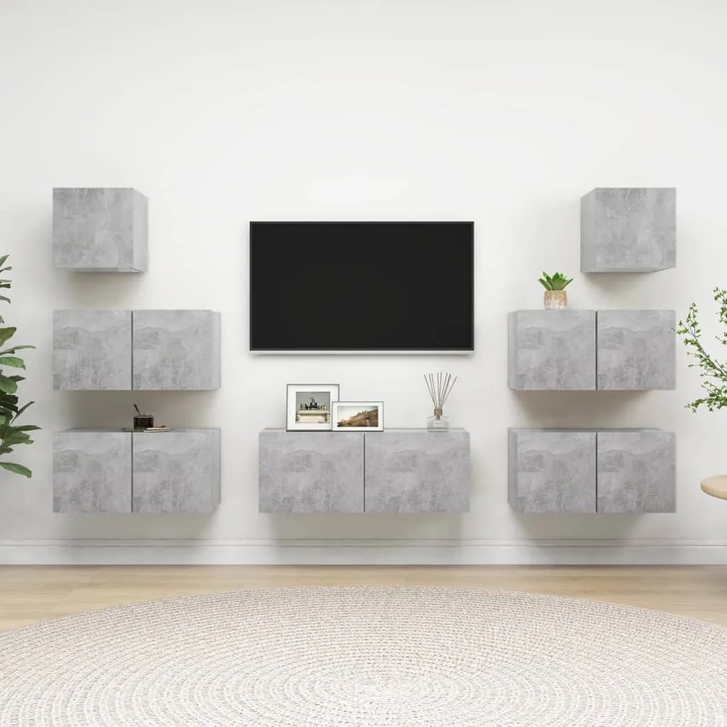 Set Di Mobili Porta Tv 7 Pz Grigio Cemento İn Legno Multistrato /