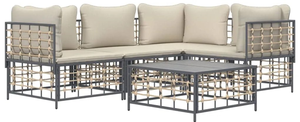 Set divani da giardino 5 pz con cuscini antracite in polyrattan