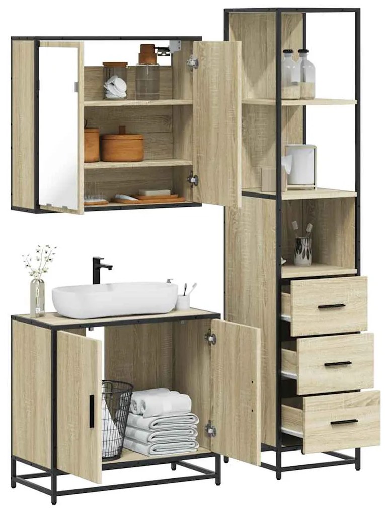 Set Mobili Da Bagno 3 Pz Rovere Sonoma İn Legno Multistrato /
