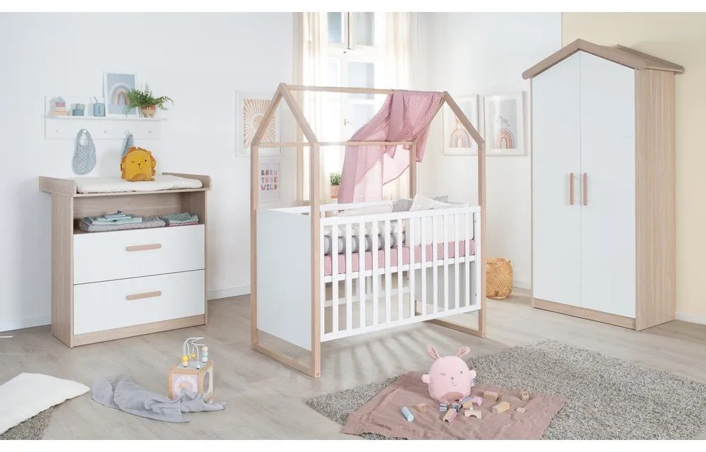 Armadio per bambini bianco/di colore naturale con effetto rovere 96x190x50 cm Cabane – Roba