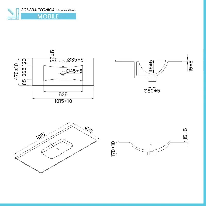 Mobile bagno sospeso 100 cm rosa cannettato con lavabo e specchio tondo Zena