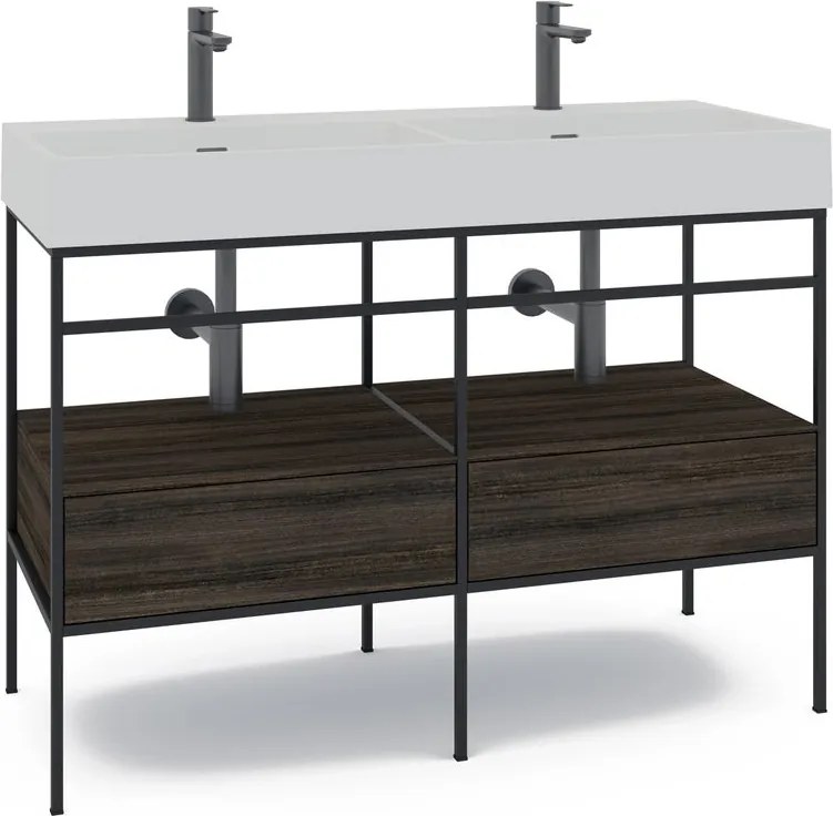 Mobile bagno da terra con lavabo e porta asciugamano L 120 x H 89 x P 45.5 cm nero 2 cassetti per doppia vasca Outline