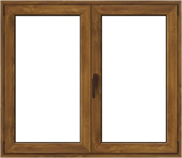 Finestra in PVC effetto legno rovere dorato L 140 x H 120 cm, 2 ante apertura a destra