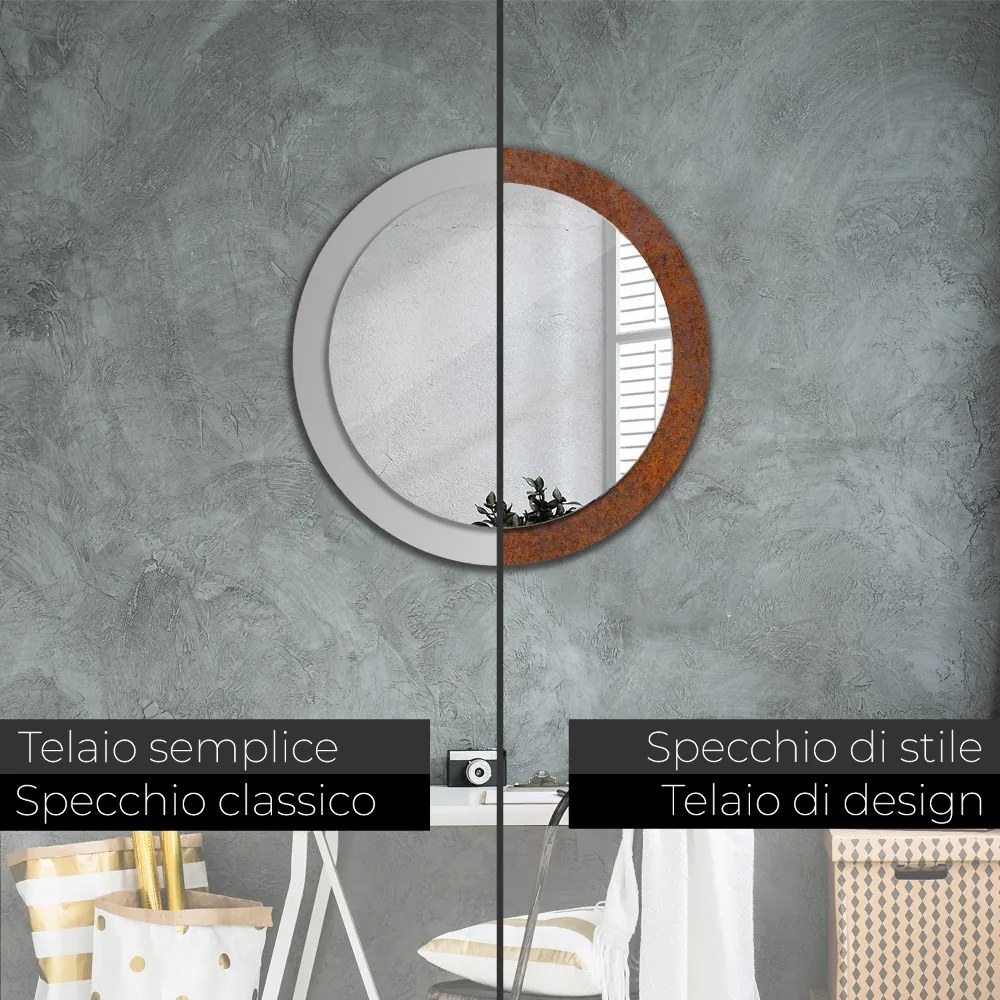 Specchio rotondo stampato Metallo arrugginito fi 80 cm