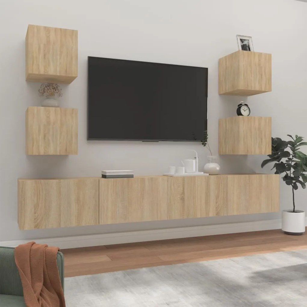 Set di mobili porta tv 6 pz rovere sonoma in legno multistrato