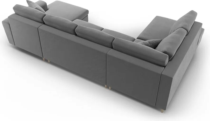 Divano angolare grigio chiaro allungabile e con contenitore (con penisola a sinistra/a U) con rivestimento in velluto Kyoto – Cosmopolitan Design