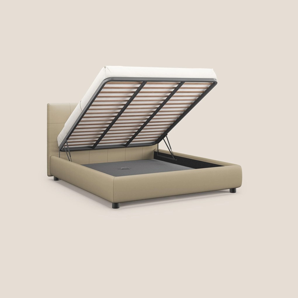 Minato letto imbottito contenitore con testata trapuntata in ecopelle impermeabile T04 panna