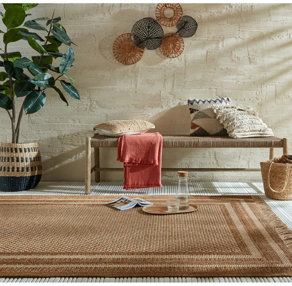 Tappeto per interni ed esterni in colore naturale 200x290 cm Layla Border - Flair Rugs