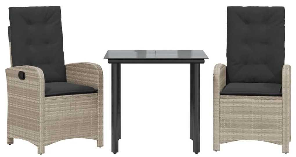 Set pranzo da giardino 3pz con cuscini grigio chiaro polyrattan