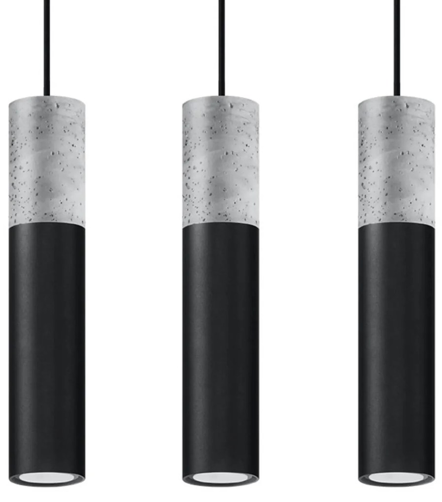 Lampada a Sospensione BORGIO 3P Nera con Cemento 3xGU10