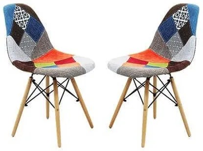 JULIETTE - sedia stile nordico patchwork con gambe in legno set da 2