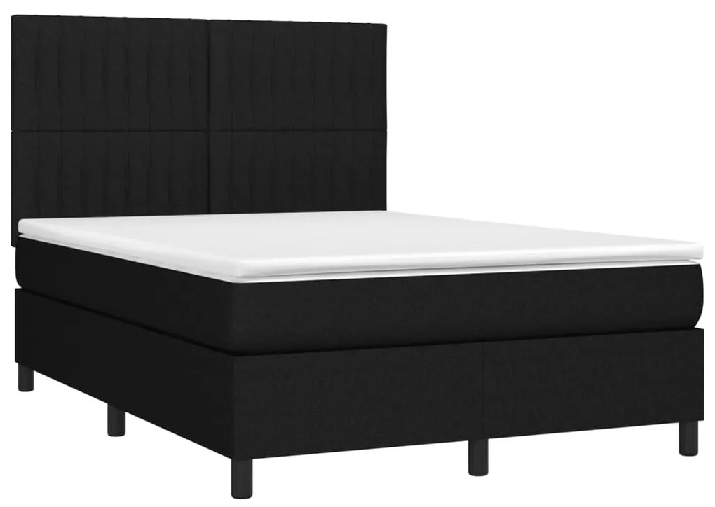 Letto a molle con materasso e led nero 140x200 cm in tessuto