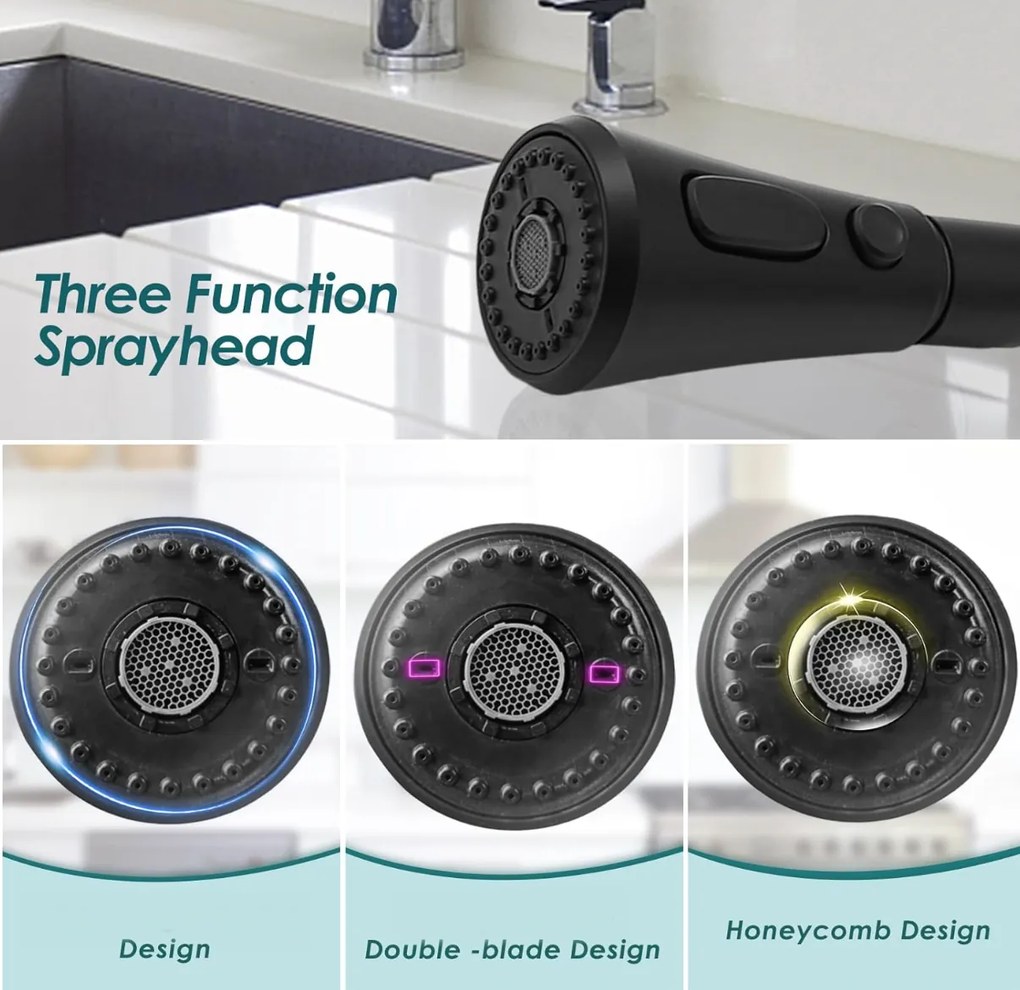 Aeratore per rubinetto EYN DEL1712 orientabile a 360° con 3 getti, disponibile in più finiture — B