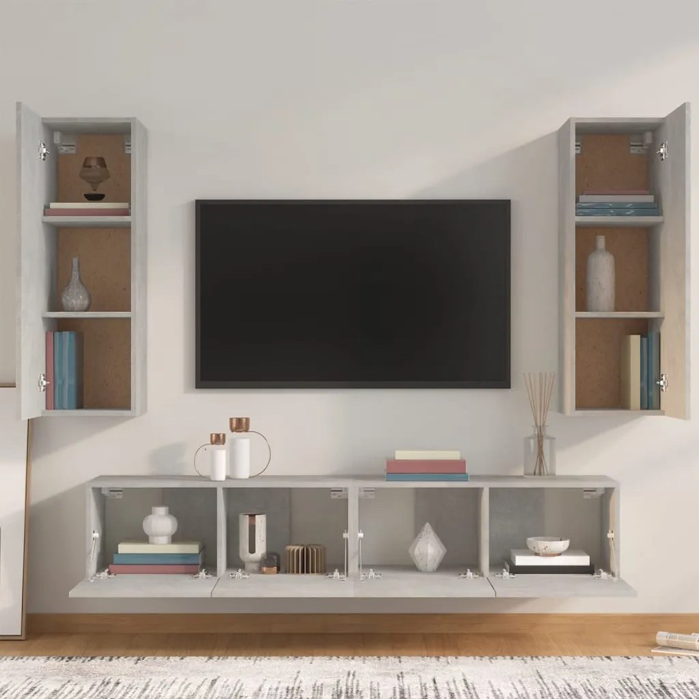 Set di mobili porta tv 4 pz grigio cemento in legno multistrato