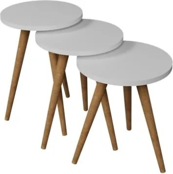 Set 3 Tavolini Decorativi Da Salotto Gambe Legno Aphrodite Bianco