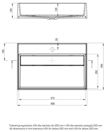Deante CQR_SU6M - Lavabo da appoggio CORREO 40x60 cm granito/grigio metallico