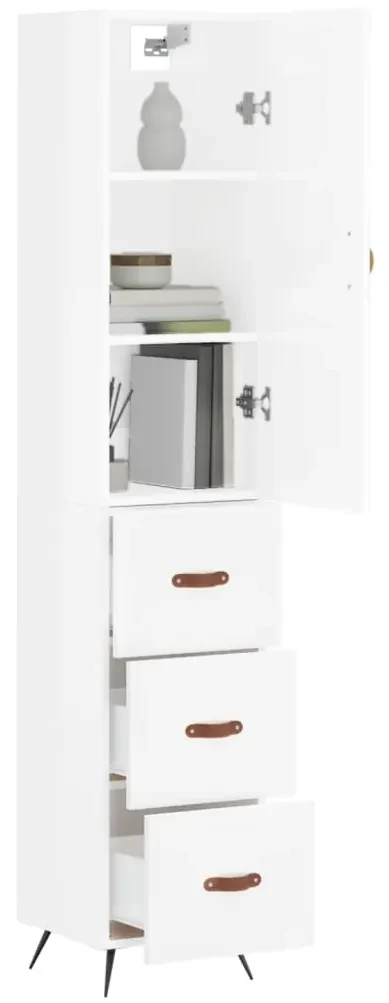 Credenza 34,5x34x180 cm in legno multistrato bianco lucido