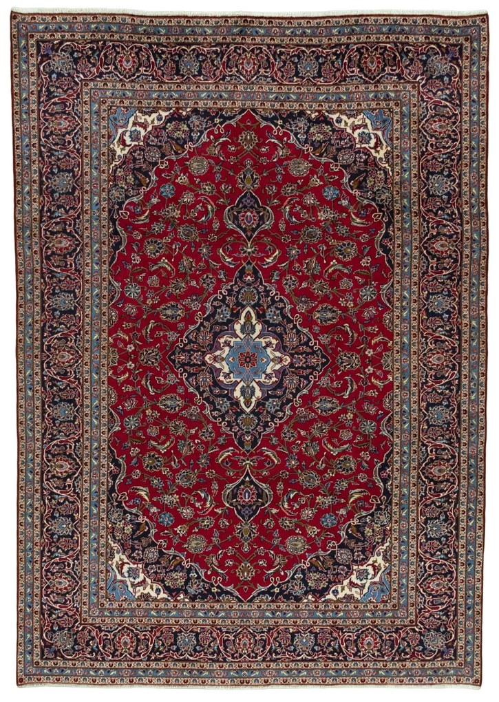 Kashan Tappeto 350 x 250 Rosso (Iran) Annodato A Mano