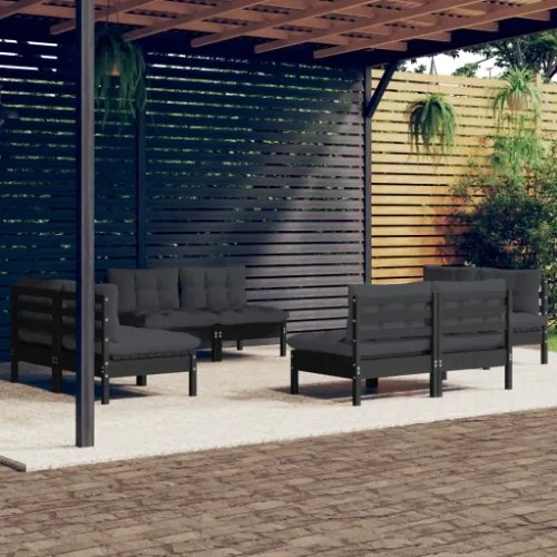 Set Divani da Giardino 8 pz con Cuscini Antracite Legno di Pino