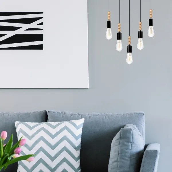 Lampadario a cavo SIMON 5xE27/60W/230V nero