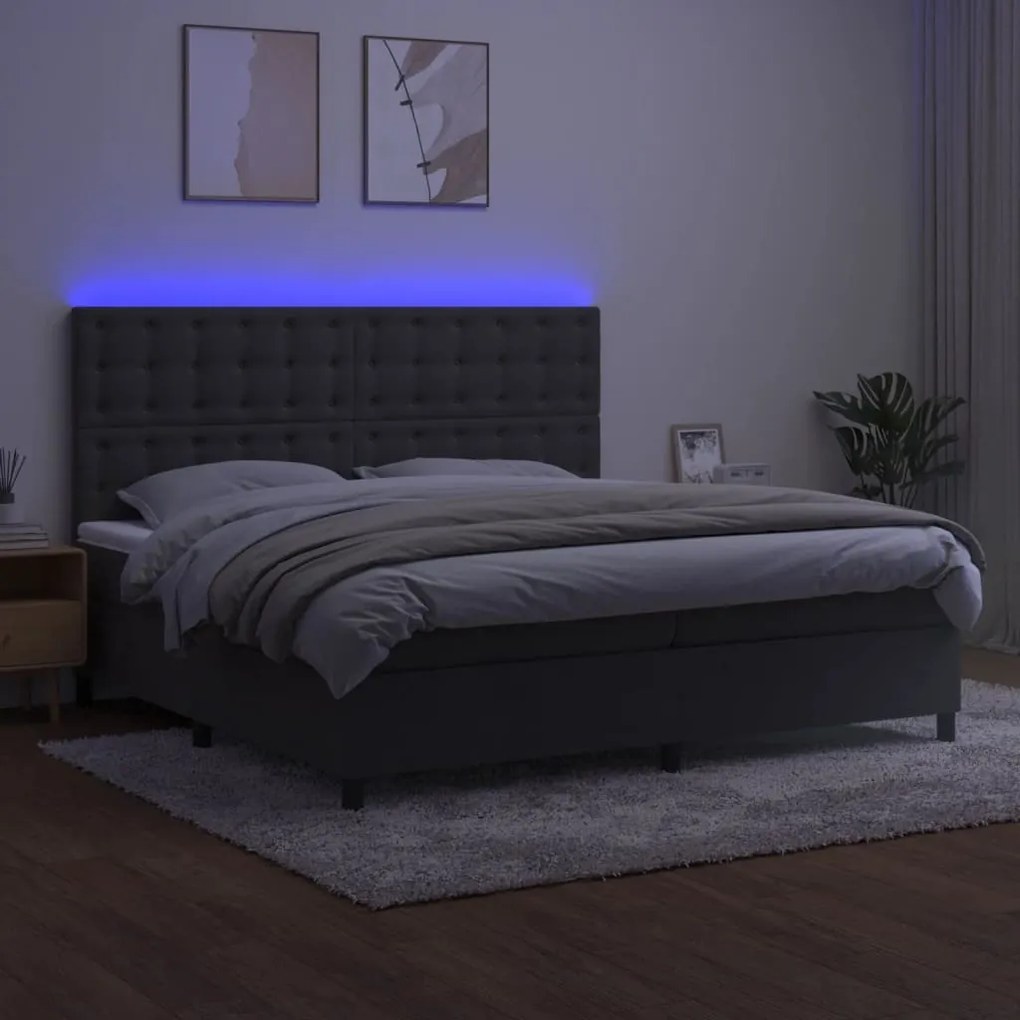 Letto a molle con materasso e led grigio scuro 200x200 cm