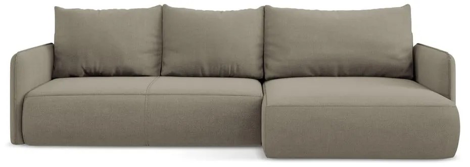 Divano angolare beige allungabile/con contenitore (con penisola a destra) Nanea – Makamii