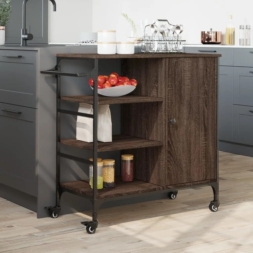 Carrello da cucina rovere marrone 87,5x38,5x84,5 cm multistrato