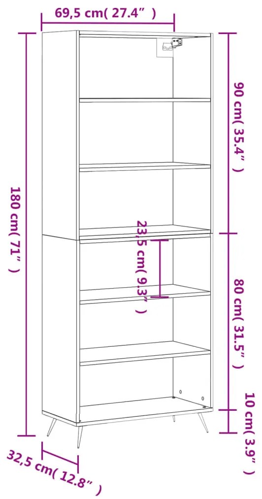 Credenza Bianca 69,5x32,5x180 cm Legno Multistrato