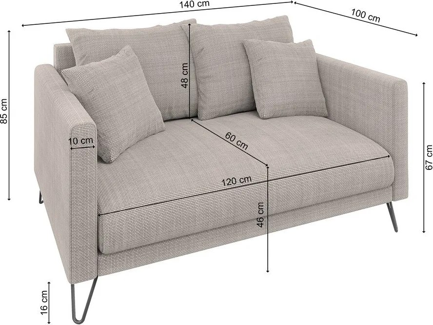 Divano marrone chiaro con rivestimento in ciniglia 140 cm Freya – Ropez