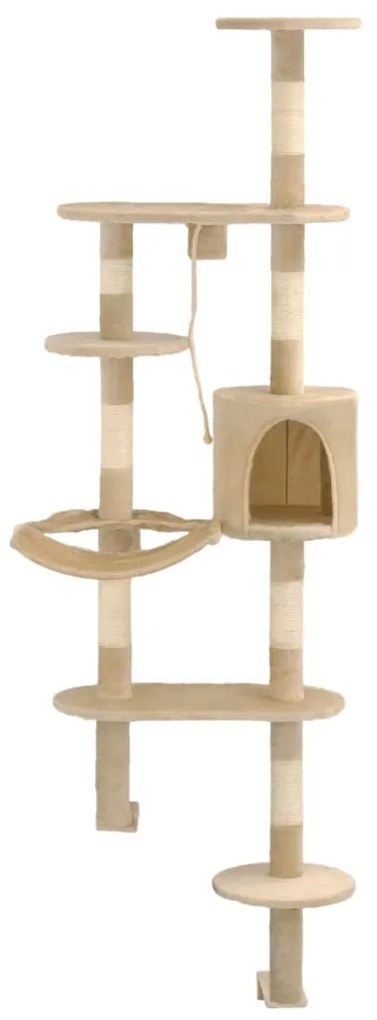 Albero per gatti con tiragraffi in sisal da parete 194 cm beige