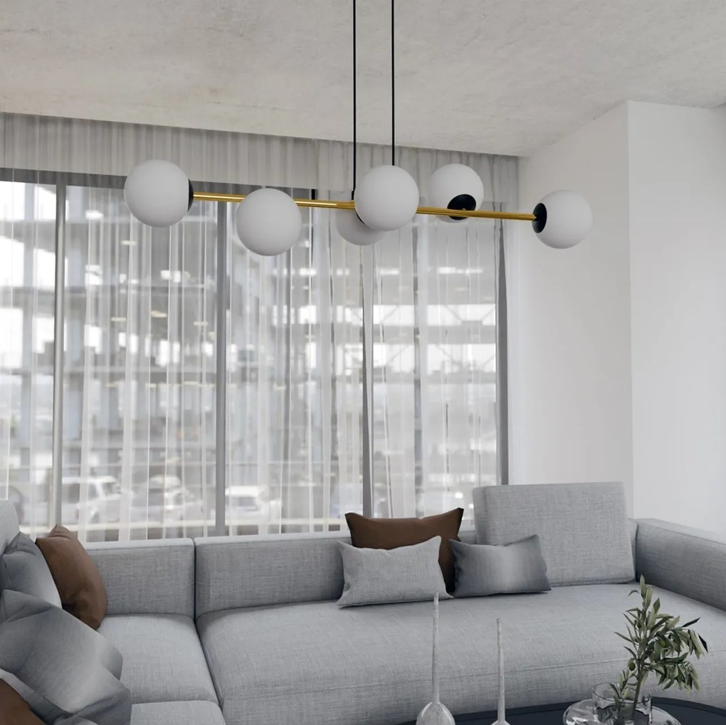 Lampadario a sospensione GRAVITY 6 Nero/Bianco e Oro 6xE14
