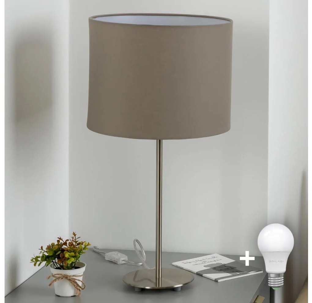 Eglo - Lampada da tavolo LED TUNJA 1xE27/60W/230V 38,5 cm cromo opaco/taupe