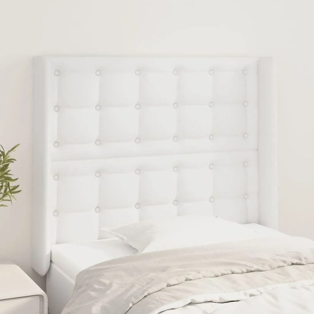 Testiera Ad Orecchio Bianco 93x16x118/128 Cm İn Similpelle /