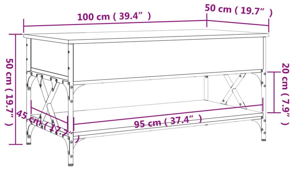 Tavolino Salotto Rovere Fumo 100x50x50 cm Multistrato e Metallo