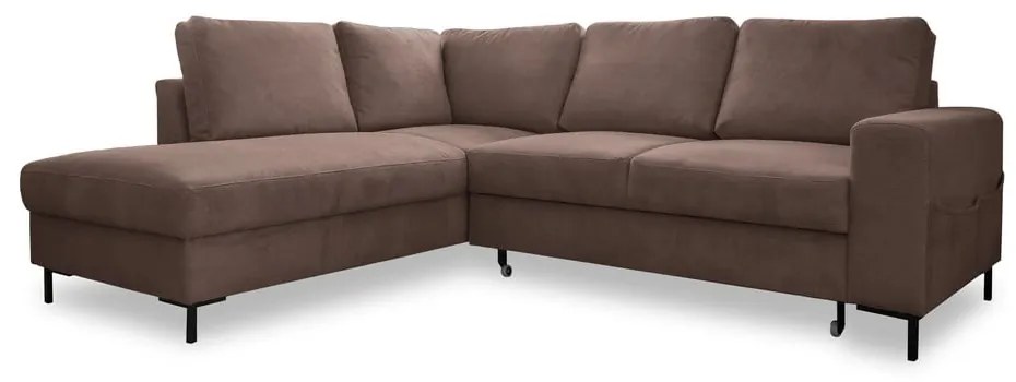 Divano letto in velluto a coste marrone (angolo sinistro) Lofty Lilly - Miuform