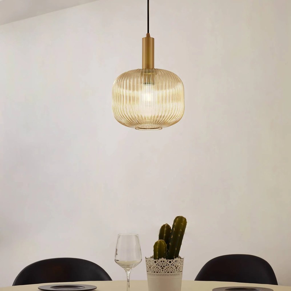 Lindby lampada a sospensione Doroteo, 25 cm, 1 anta, ambra, vetro
