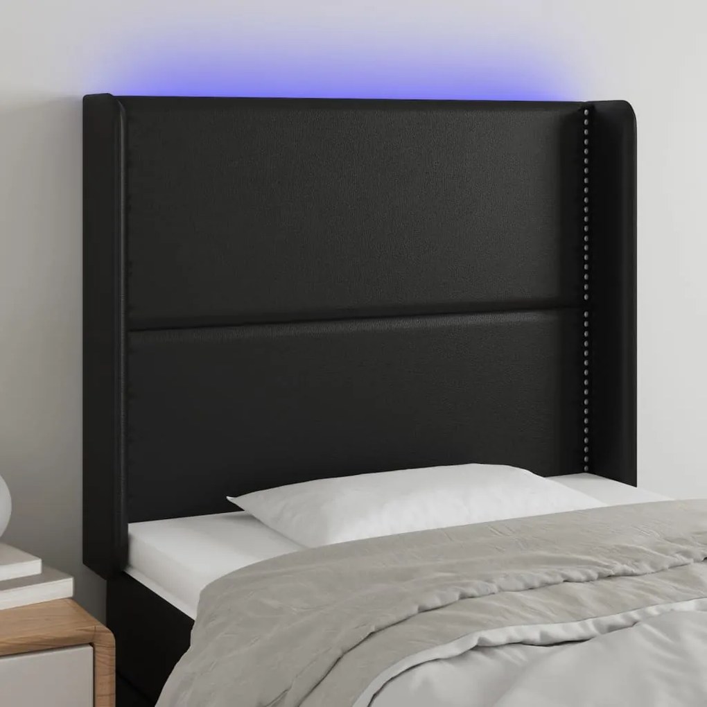 Testiera A Led Nera 103x16x118/128 Cm İn Similpelle /