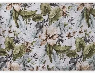 Carta da parati - Nature in retro style - jungle landscape with pale leaves and flowers Premium 200x140