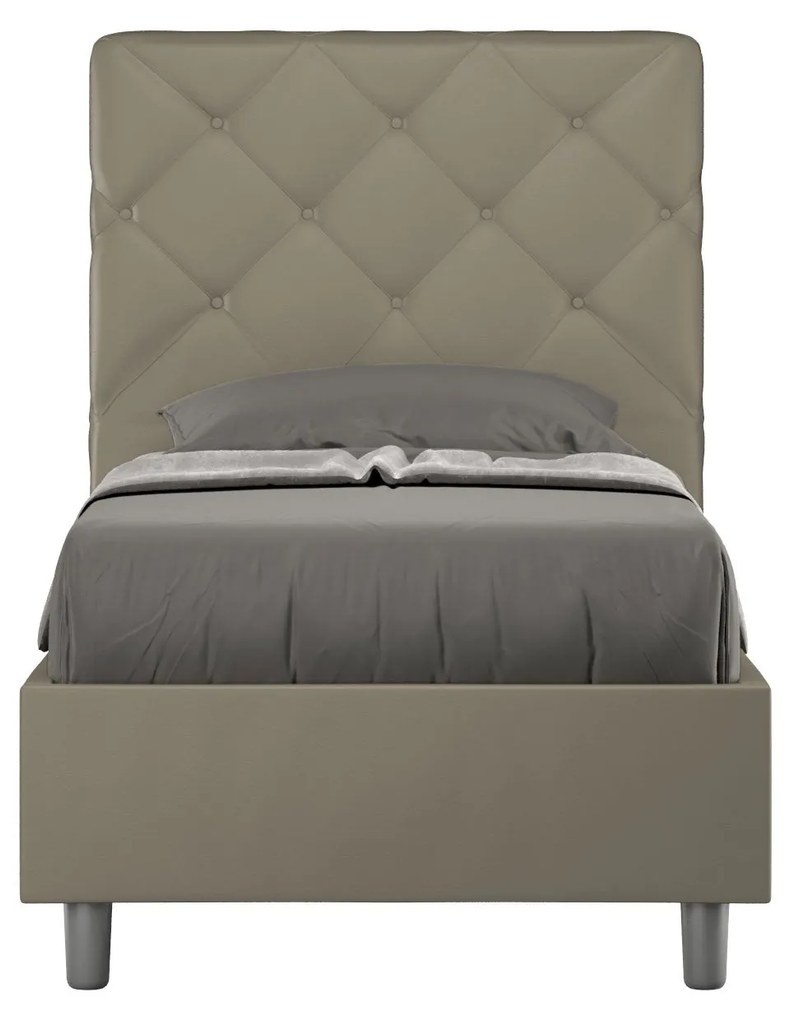 Letto singolo imbottito similpelle Priya con e senza rete e contenitore 80x200, Cappuccino / Senza Rete