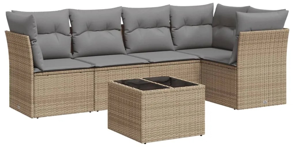 Set divano da giardino 6 pz con cuscini beige in polyrattan