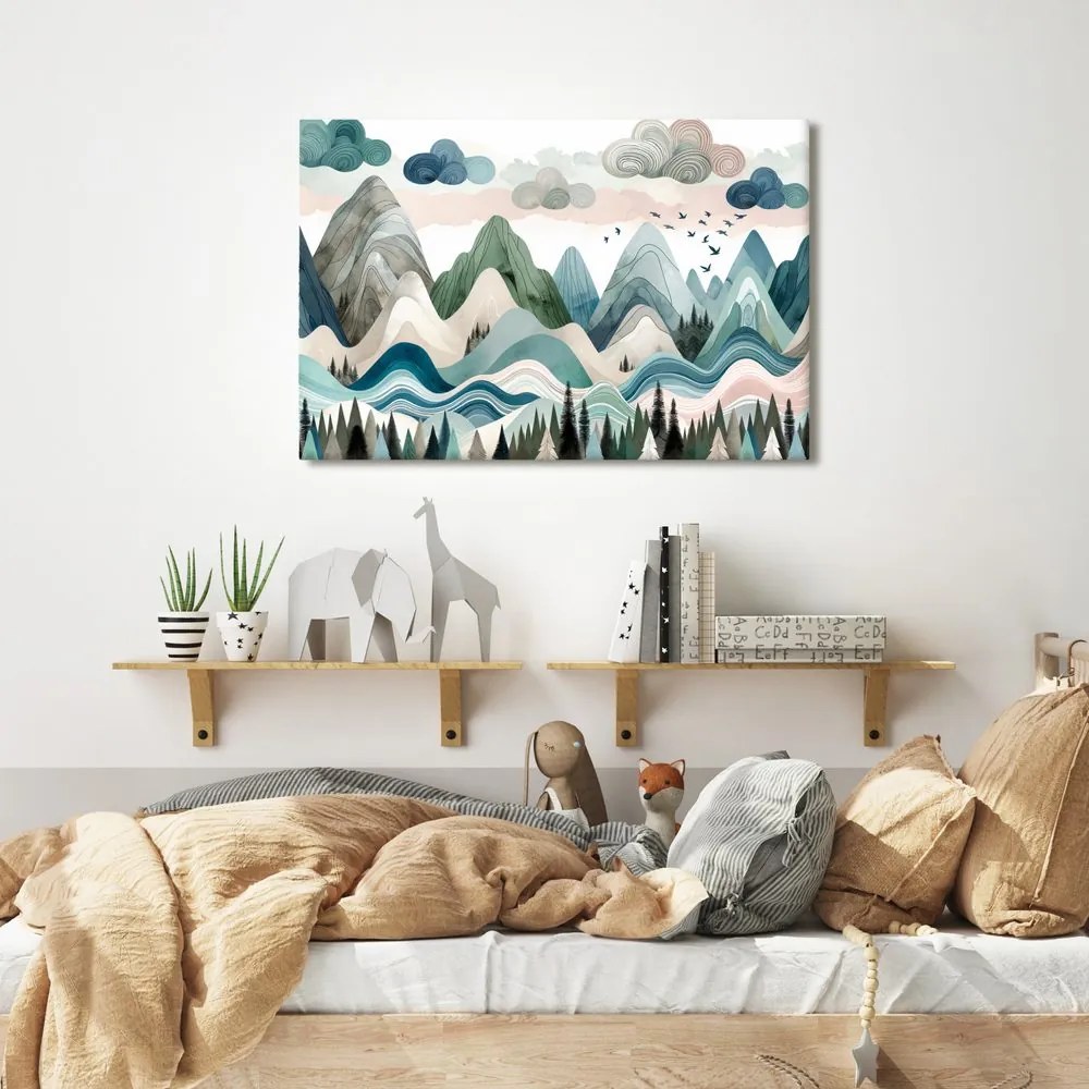 Quadro su tela – Paesaggio montano colorato con foresta