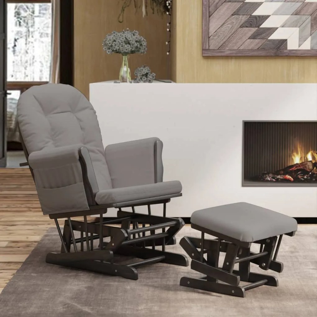 Poltrona Glider Con Sgabello Grigio Chiaro İn Tessuto /