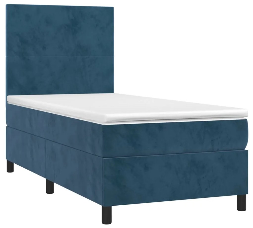 Letto a molle con materasso e led blu scuro 90x190cm in velluto