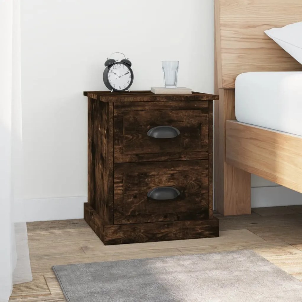 Comodini 2 Pz Rovere Fumo 39x39x47,5 Cm İn Legno Multistrato /